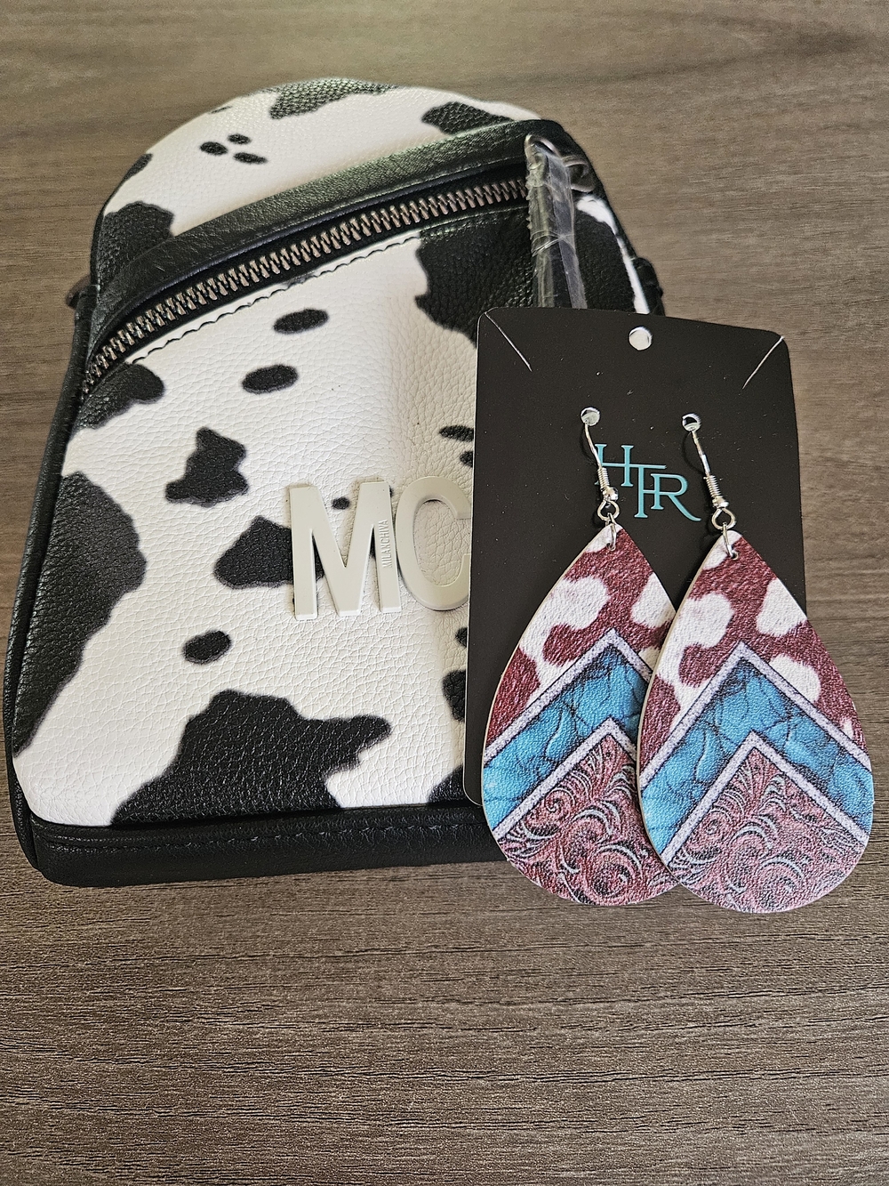 Milan Chiva Cow Print Sling Bag/ Crossbody/ Chest Bag With Fashion Earrings